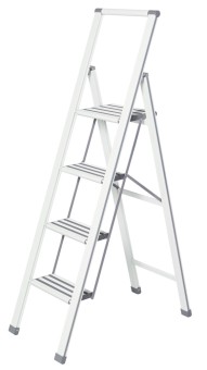 Wenko Alu-Design Klapptrittleiter 4-stufig Weiß, rutschsichere Stufen 